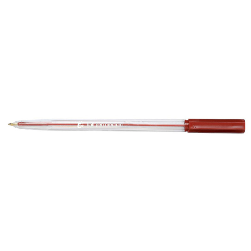 5+Star+Office+Ball+Pen+Clear+Barrel+Medium+1mm+Tip+0.7mm+Line+Red+%28Pack+of+20%29