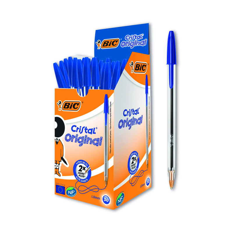 Bic+Cristal+Ballpoint+Pen+Medium+Blue+Pack+of+50+8373602