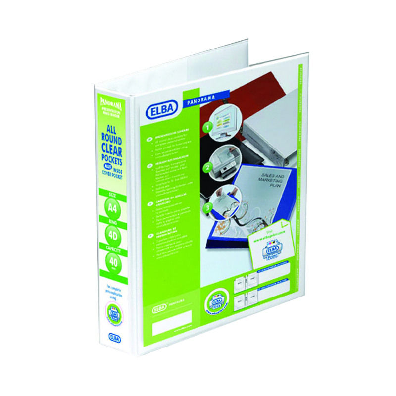 Elba+Panorama+40mm+4+D-Ring+Presentation+Binder+A4+White+%2810+Pack%29+400001300