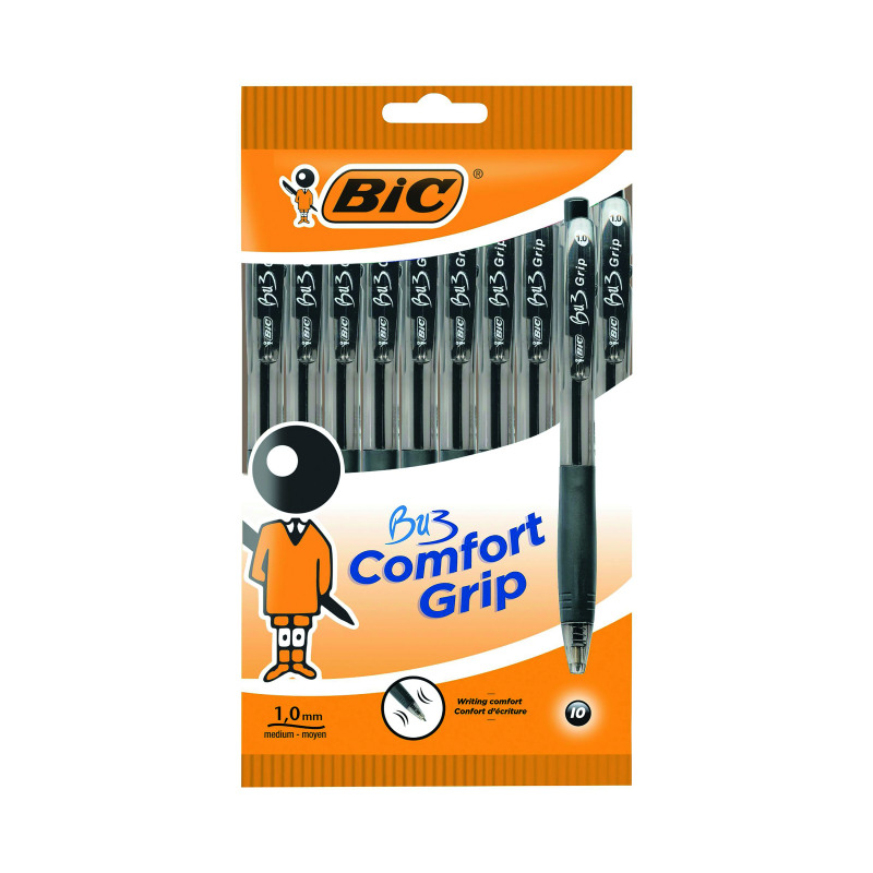 Bic+BU3+Grip+Retractable+Ballpoint+Pen+Black+Pack+of+10+996727