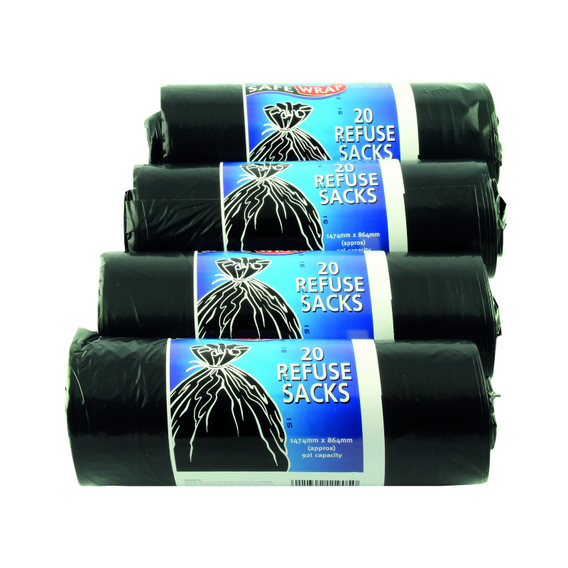 Safewrap+Refuse+Sack+92+Litre+Black+%2880+Pack%29+Black+0446
