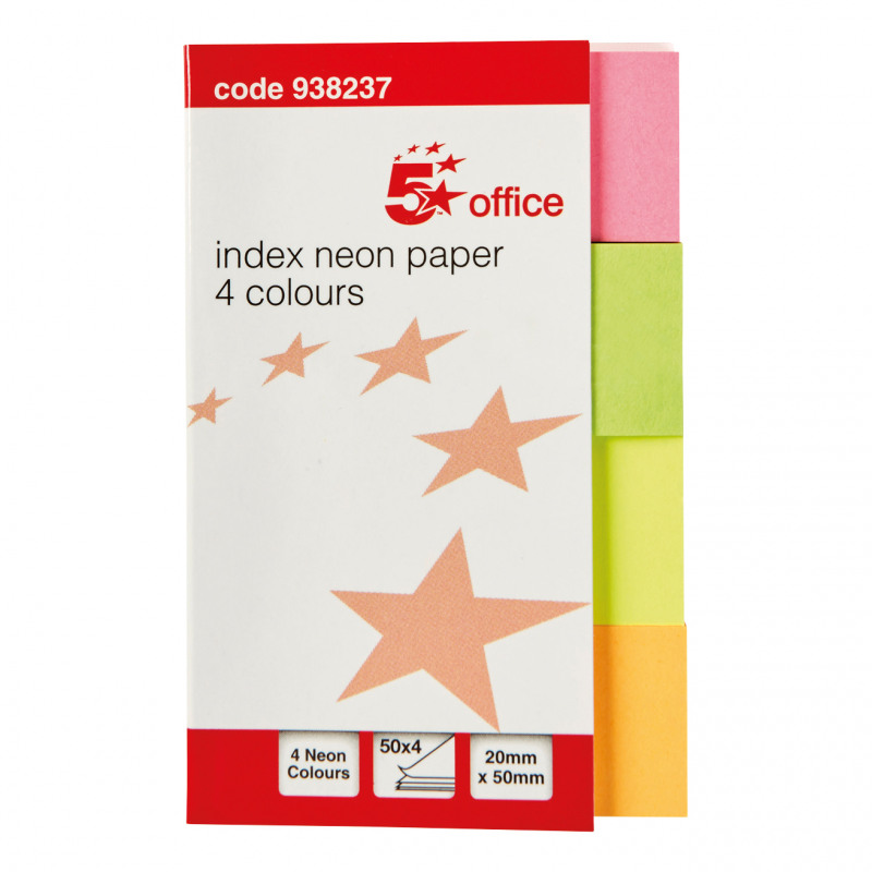 5+Star+Office+Index+Neon+Paper+Page+Markers+20x50mm+50+Sheets+per+Colour+Assorted+%28Pack+of+5%29