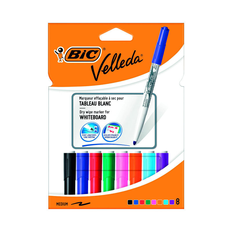Bic+Velleda+1741+Drywipe+Marker+Assorted+%28Pack+of+8%29+1199001748