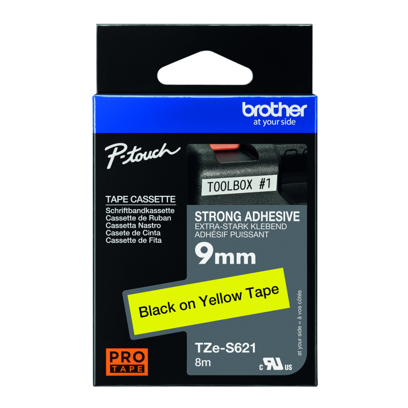 Brother+P-Touch+TZe+Lam+Tape+Cassette+9mm+x+8m+Black+on+Yellow+Tape+TZES621