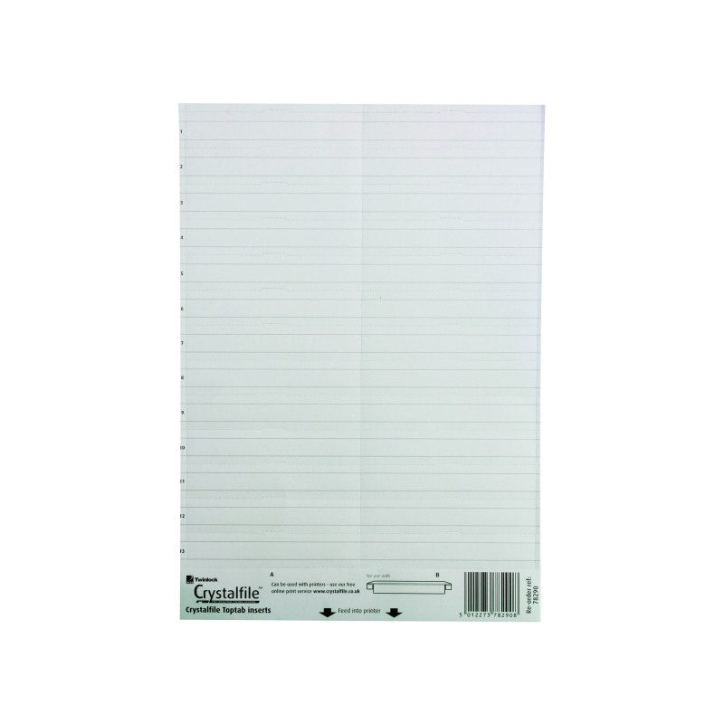 Rexel+Crystalfile+Classic+Linked+Tab+Inserts+White+%28Pack+of+50%29+78290