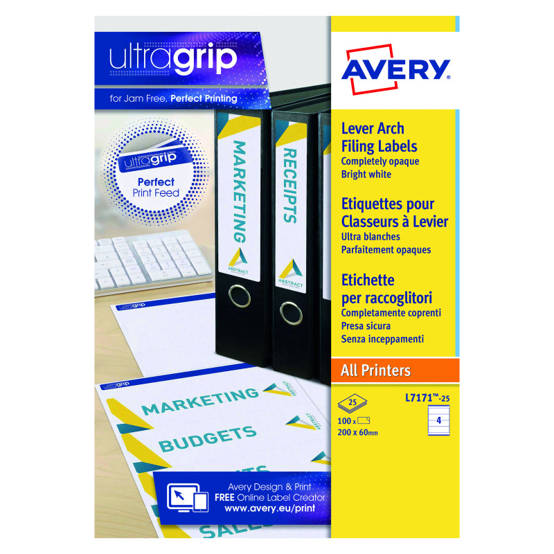 Avery+Laser+Inkjet+Lever+Arch+Labels+200x60mm+Wht+%28Pack+of+100%29+L7171-25