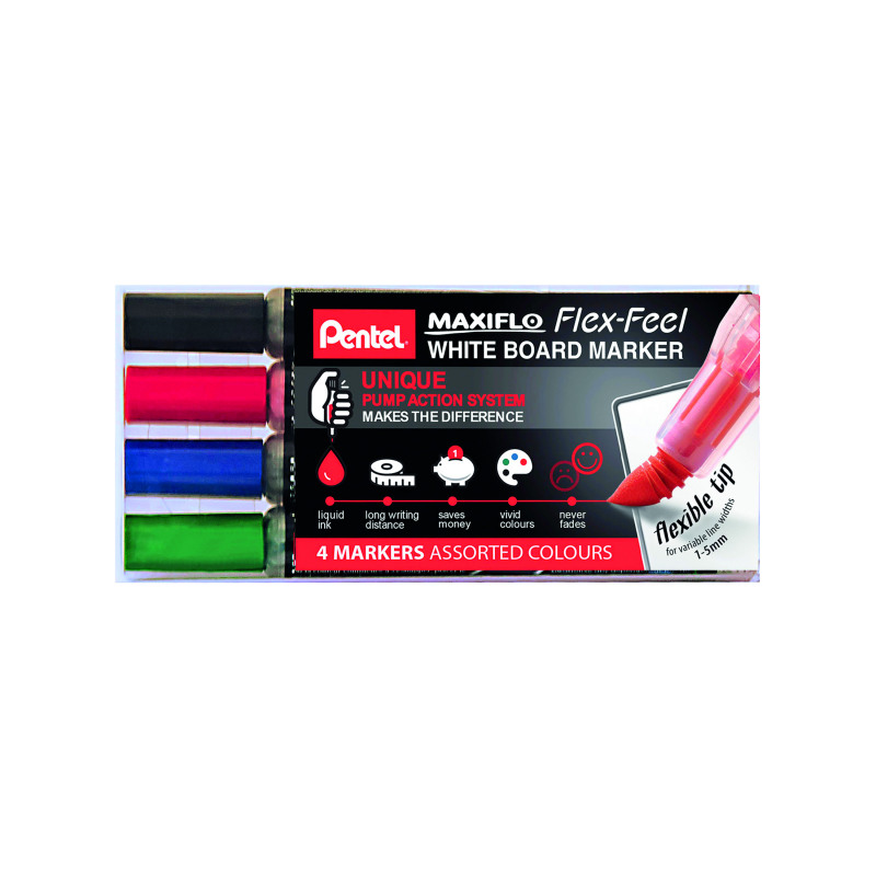 Pentel+Maxiflo+Flex-Feel+Whiteboard+Marker+Assorted+%28Pack+of+4%29+YMWL5SBF%2F4-M
