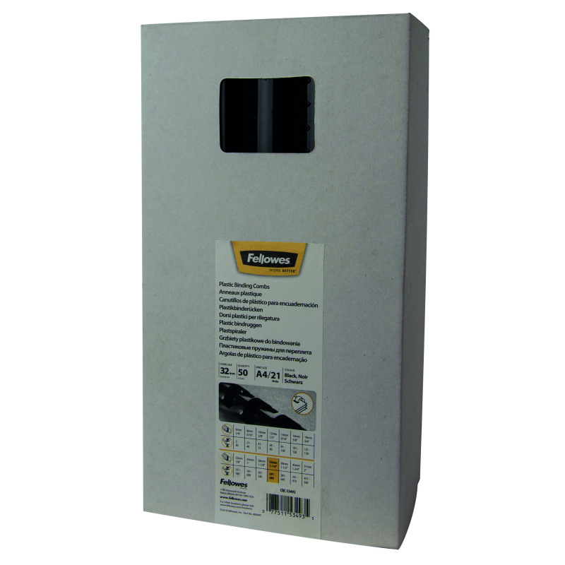 Fellowes+A4+Binding+Combs+32mm+Black+%28Pack+of+50%29+53493