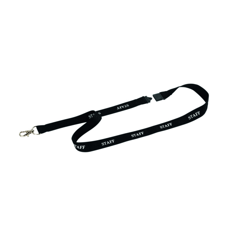 Durable+Soft+Textile+STAFF+Lanyard+with+Clip+and+Breakaway+Black+%28Pack+of+10%29+823901