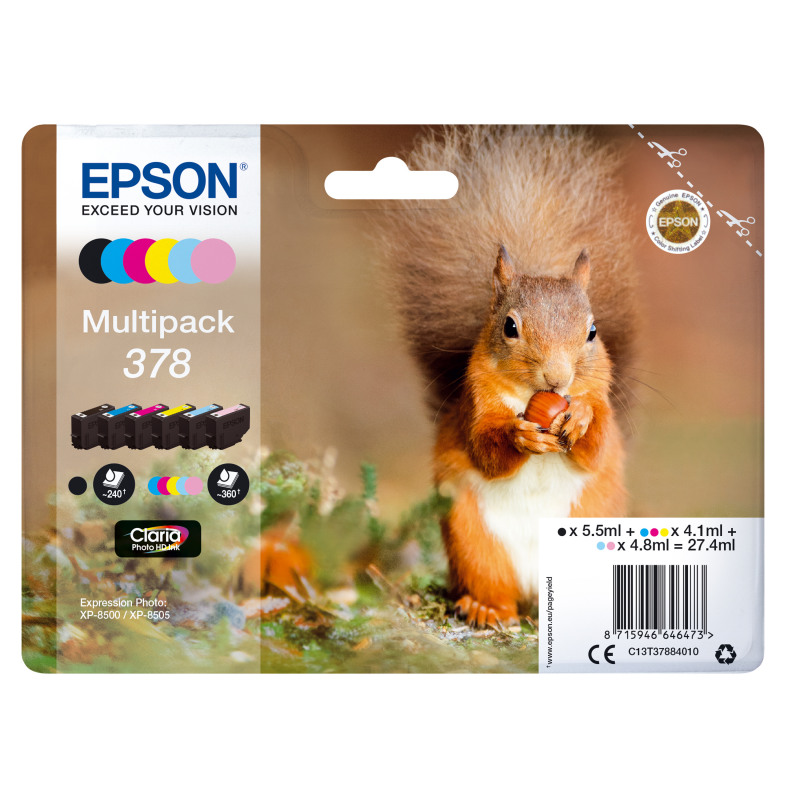Epson+378+Squirrel+Claria+Photo+HD+Ink+Cartridge+CMYK%2FLt+Cyan%2FLt+Mag+Multipack+C13T37884010