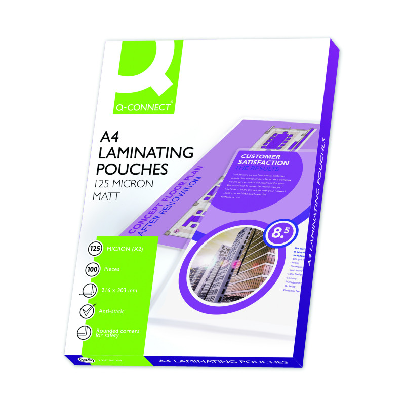 Q-Connect+Matt+A4+Laminating+Pouch+250+Micron+%28Pack+of+100%29