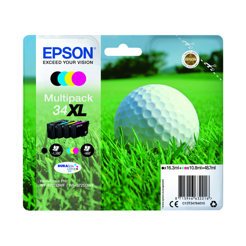 Epson+34XL+Golf+Ball+DURABrite+Ultra+Ink+Cartridge+High+Yield+CMYK+Multipack+C13T34764010