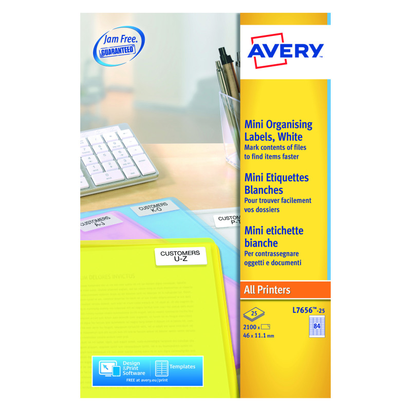 Avery+Laser+Labels+46x11.11mm+84+Per+Sheet+White+%28Pack+of+2100%29L7656-25