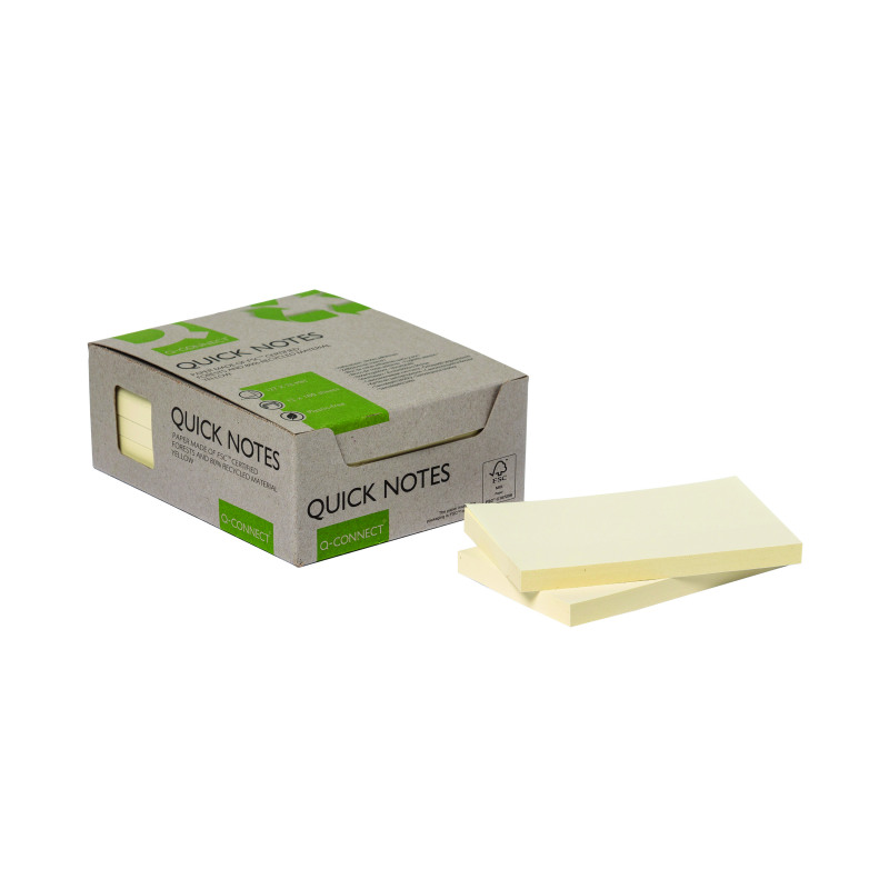 Q-Connect+Recycled+Notes+127x76mm+Yellow+%28Pack+of+12%29+KF17322