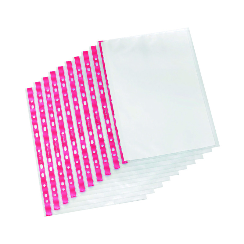Q-Connect+Delux+Punched+Pocket+Side+Opening+Red+Strip+A4+%28Pack+of+25%29+KF01123
