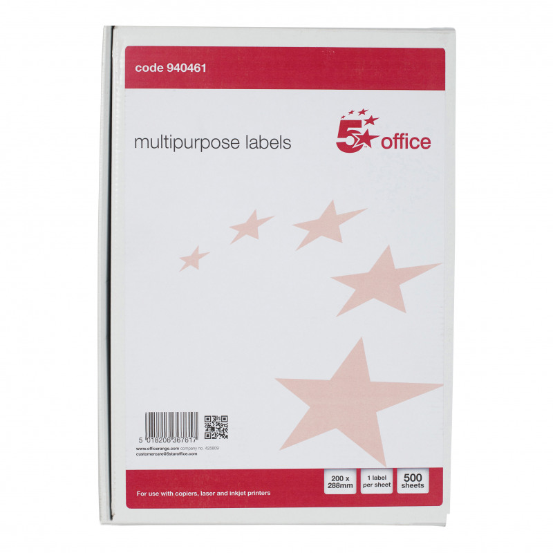 5+Star+Multipurpose+Labels+Laser+Copier+Inkjet+200x288mm+White+%28Pack+of+500%29