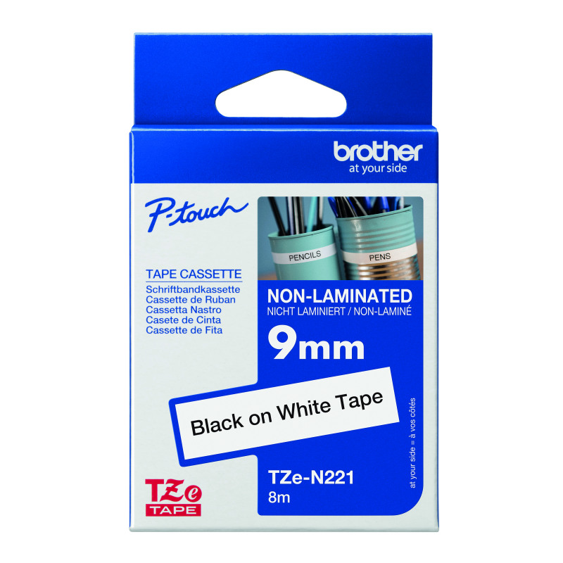 Brother+P-Touch+TZe+Non-Lam+Tape+Cassette+9mm+x+8m+Black+on+White+Tape+TZEN221