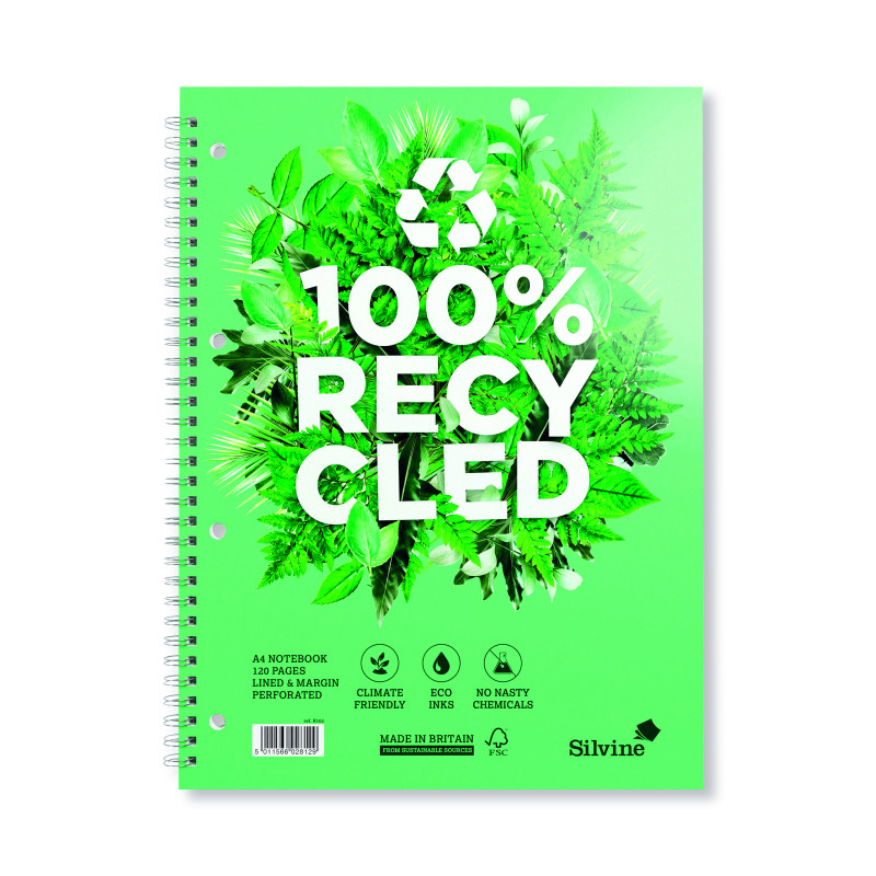 Silvine+Premium+Recycled+Wirebound+Notebook+A4+%28Pack+of+5%29+R102