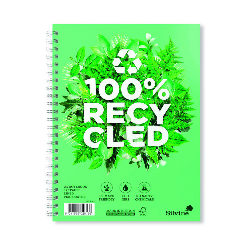 Silvine+Premium+Recycled+Wirebound+Notebook+A5+%28Pack+of+5%29+R103