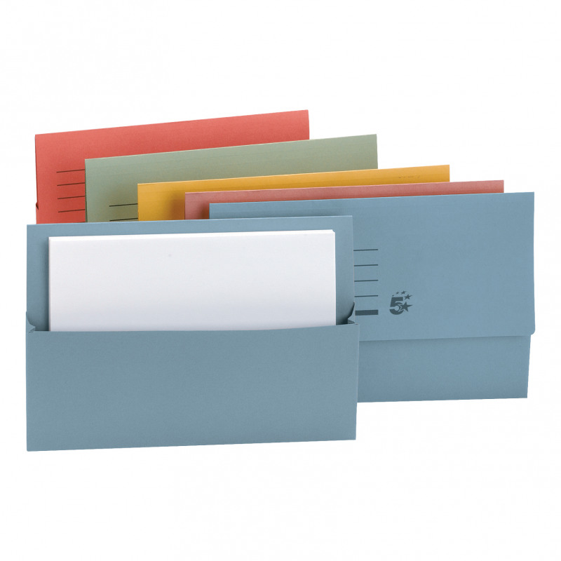 5+Star+Office+Document+Wallet+Half+Flap+250gsm+Recycled+Capacity+32mm+Foolscap+Assorted+%28Pack+of+50%29