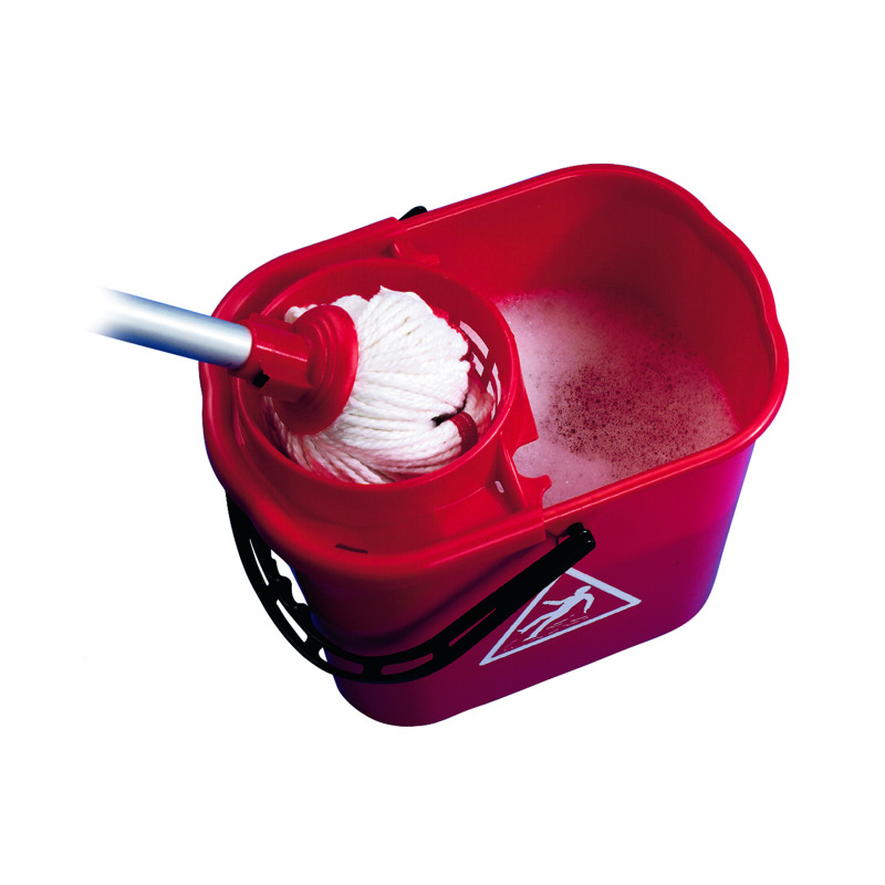 2Work+Plastic+Mop+Bucket+With+Wringer+15+Litre+Red+CNT00684