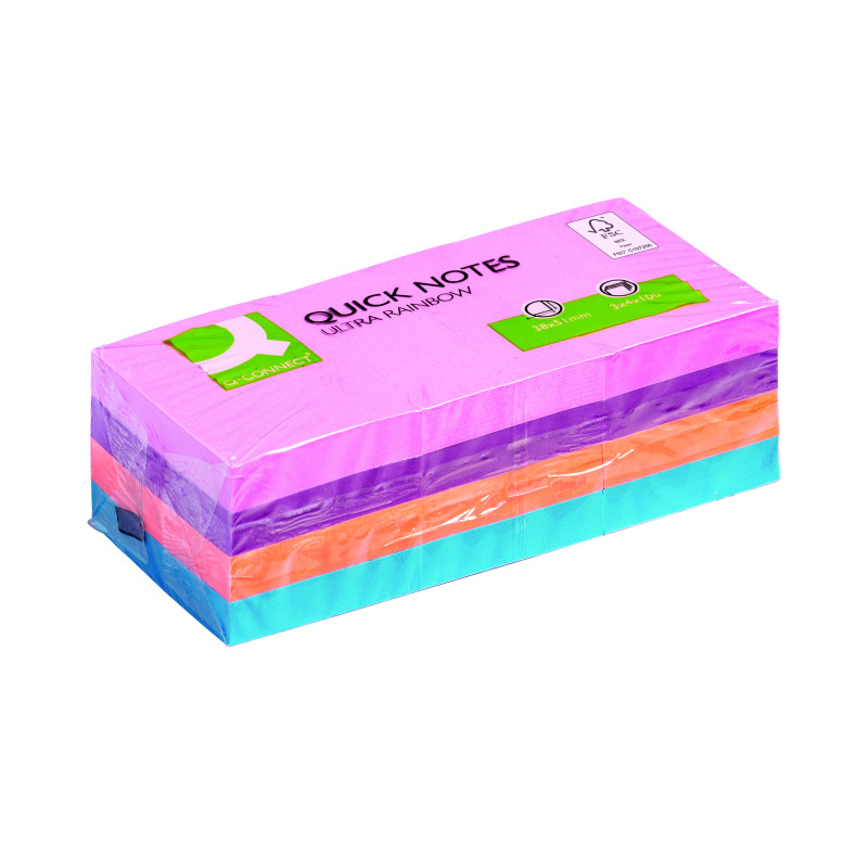 Q-Connect+Rainbow+Brilliant+Pad+38x51mm+100+Sheets+Assorted+%28Pack+of+12%29