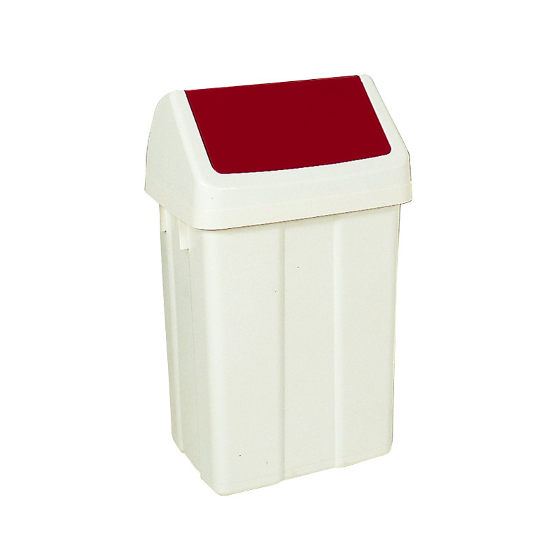 Plastic+Swing+Top+Bin+50+Litre+White+With+Red+Lid+330352