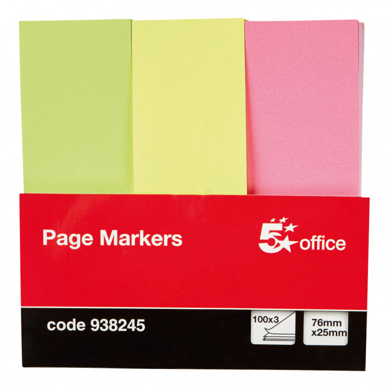 5+Star+Office+Index+Neon+Paper+Page+Markers+25x76mm+100+Sheets+per+Pad+Assorted