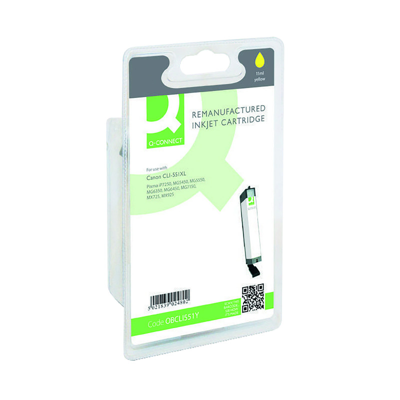 Q-Connect+Remanufactured+Inkjet+Cartridge+High+Yield+Yellow+For+Canon+CLI-551Y+XL+CLI-551XLY-COMP