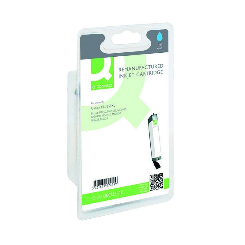 Q-Connect+Remanufactured+Inkjet+Cartridge+High+Yield+Cyan+For+Canon+CLI-551XL+RM-QC-6609-00