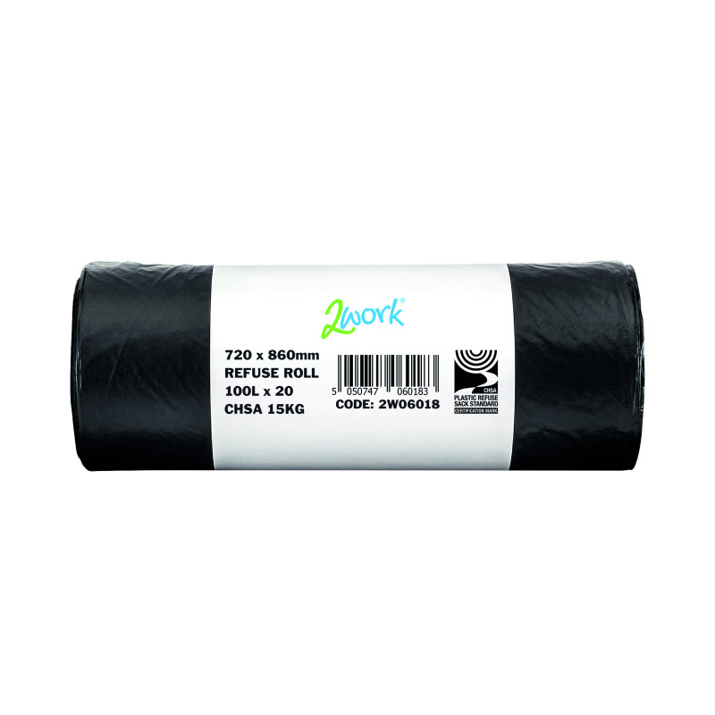 2Work+Refuse+Sack+100+Litre+Black+20+Bags+per+Roll+%28Pack+of+10%29+2W06018