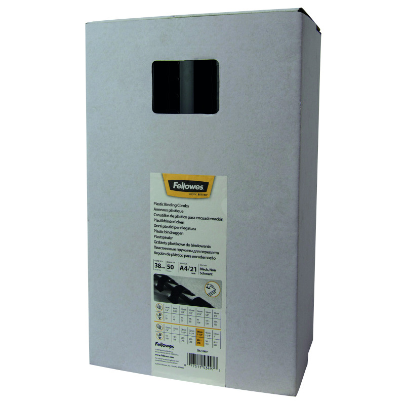 Fellowes+A4+Binding+Combs+38mm+Black+%28Pack+of+50%29+53497