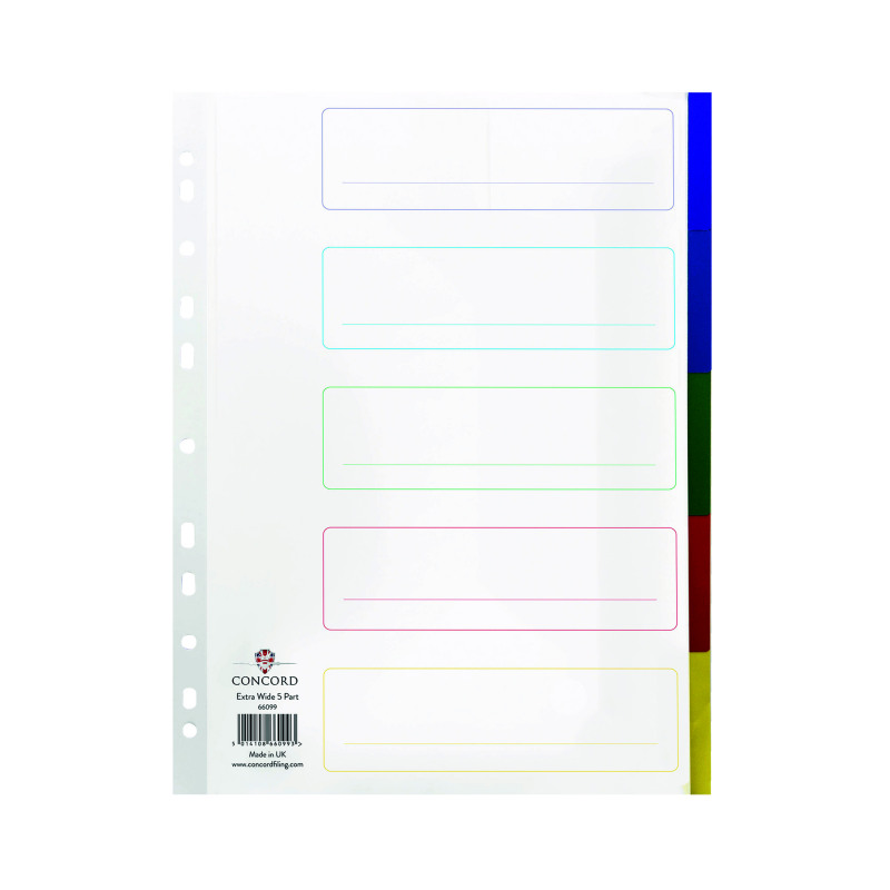 Concord+5-Part+Extra+Wide+Index+Polypropylene+Multicoloured+A4+66099
