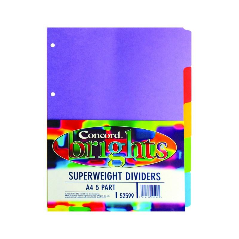 Concord+Divider+5-Part+A4+Heavyweight+270gsm+Bright+Assorted+52599%2F525