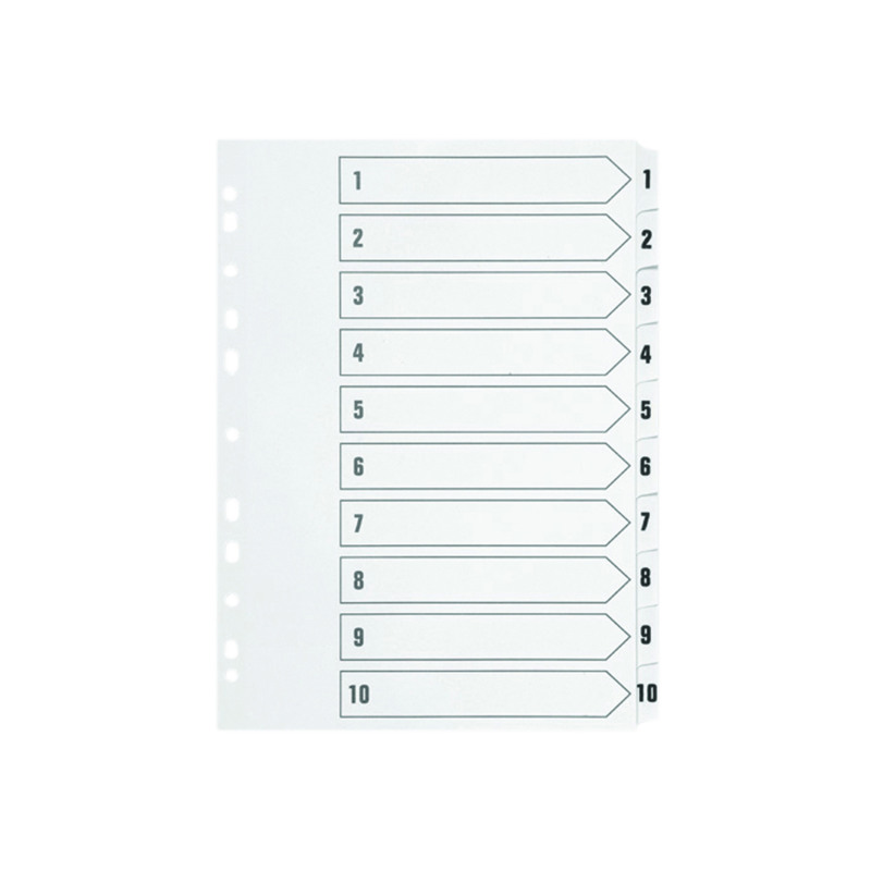 Q-Connect+1-10+Index+Multi-Punched+Reinforced+Board+Clear+Tab+A4+White+KF01528