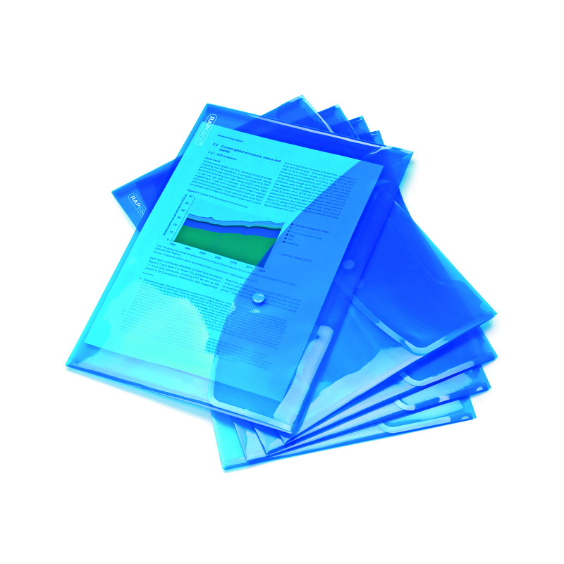 Rapesco+Eco+Recycled+Popper+Wallet+A4%2B+Bright+Transparent+Blue+%28Pack+of+5%29+0687