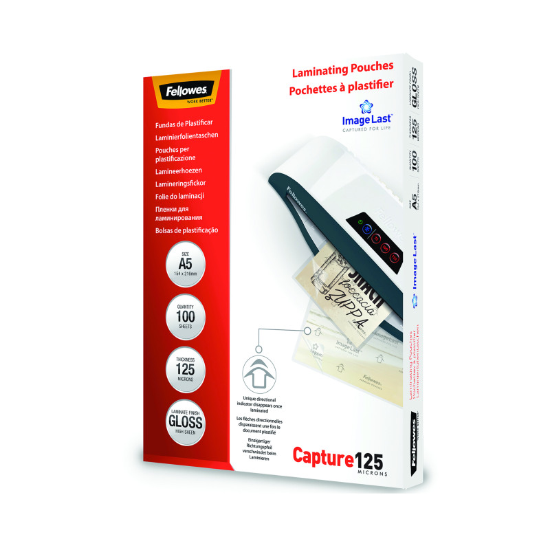 Fellowes+ImageLast+Laminating+Pouch+A5+250+Micron+Total+Thickness+Gloss+%28Pack+of+100%29+5307302