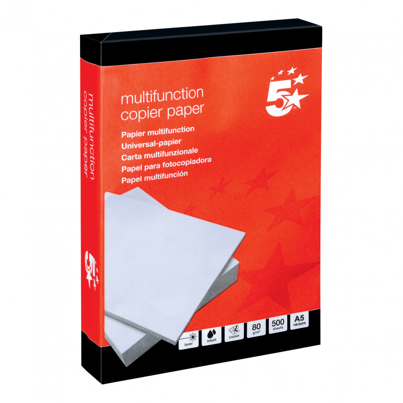 5+Star+Office+Copier+Paper+Multifunctional+80gsm+A5+White+Ream-Wrapped+%28Pack+of+10