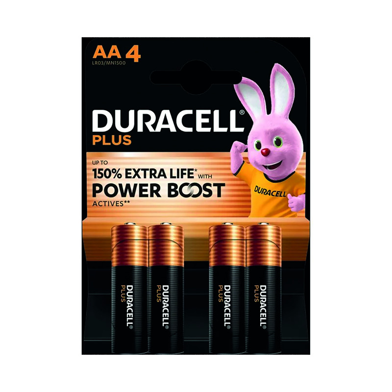 Duracell+Plus+AA+Battery+Alkaline+150%25+Extra+Life+Power+Boost+%28Pack+of+4%29+5009370%2B