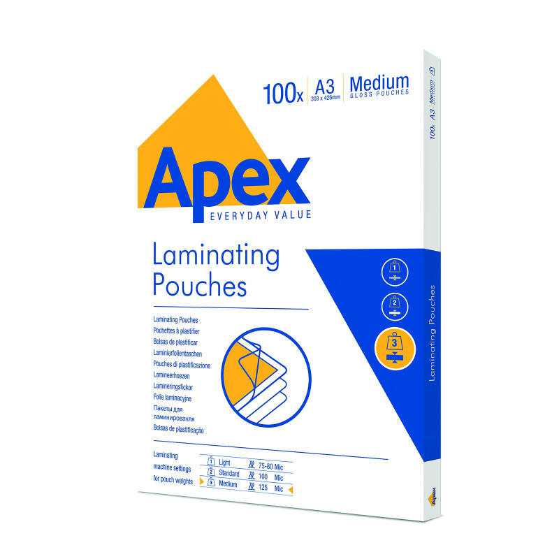 Fellowes+Apex+A3+Medium+Laminating+Pouches+Clear+%28Pack+of+100%29+6003401