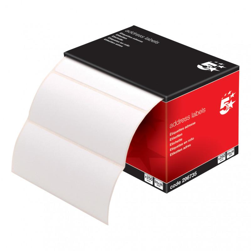 5+Star+Office+Address+Labels+89x36mm+on+Continuous+Roll+%28Pack+of+250%29