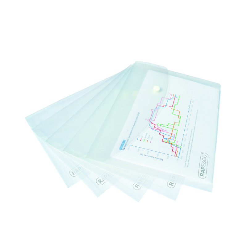 Rapesco+Eco+Recycled+Popper+Wallet+A5+Clear+%28Pack+of+5%29+1588