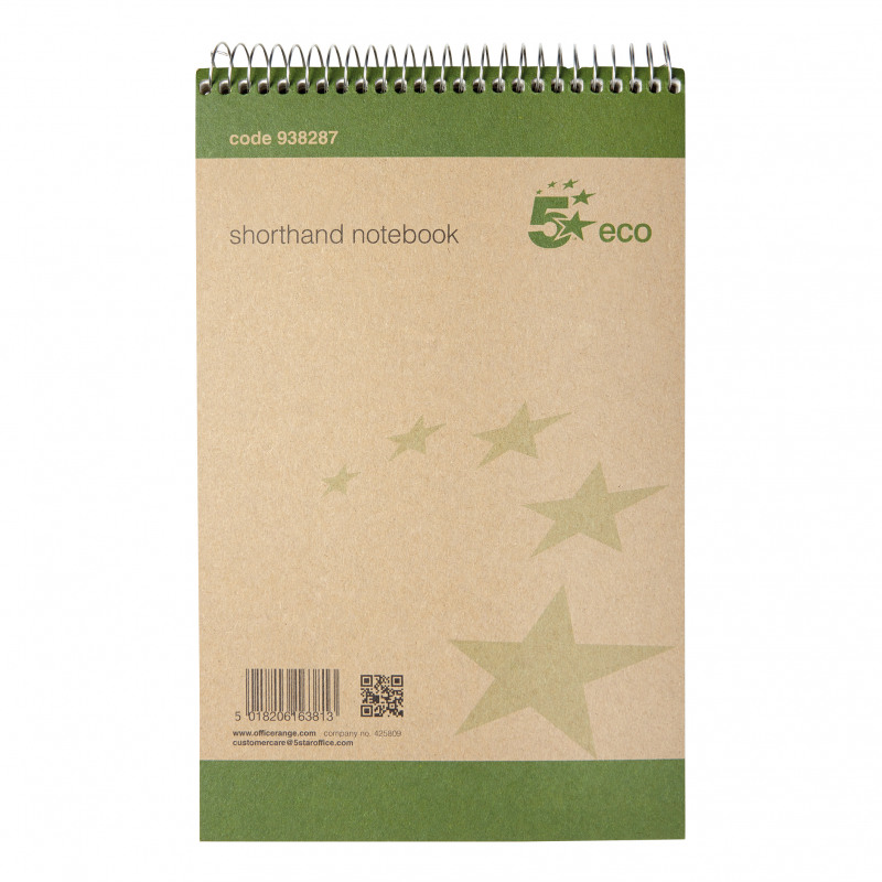 5+Star+Shorthand+Pad+Wirebound+70gsm+Ruled+160pp+127x200mm+Green%2FBuff+%28Pack+of+10%29