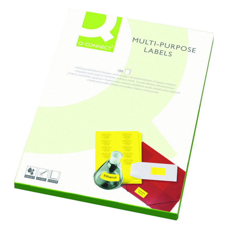 Q-Connect+Multipurpose+Labels+99.1x38.1mm+14+Per+Sheet+Fluorescent+Yellow+%281400+Pack%29+KF01134