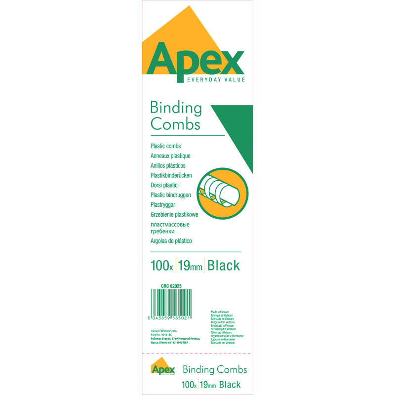 Fellowes+Apex+Plastic+Binding+Combs+19mm+Black+%28Pack+of+100%29+6202501