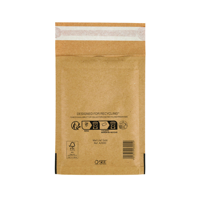 Sealed+Air+Bubble+Lined+Postal+Bag+Gold+A000+110x160mm+%28Pack+of+100%29+103027400