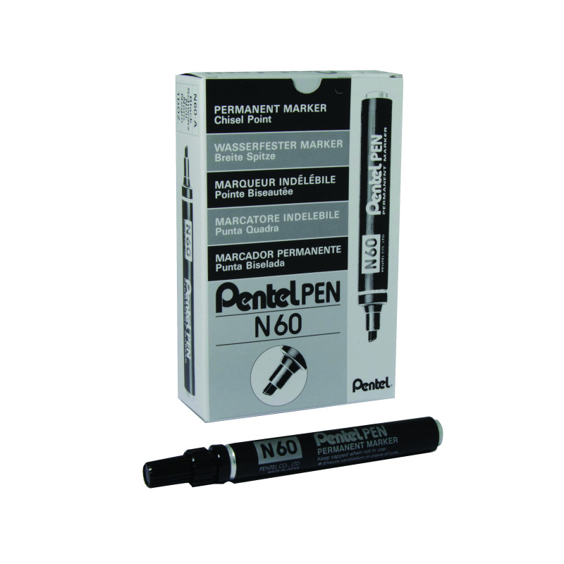 Pentel+N60+Permanent+Marker+Chisel+Tip+Black+%28Pack+of+12%29+N60-A