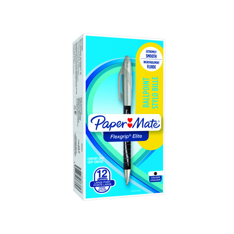 PaperMate+Flexgrip+Elite+Retractable+Ballpoint+Pen+Medium+Black+%28Pack+of+12%29+S0767600