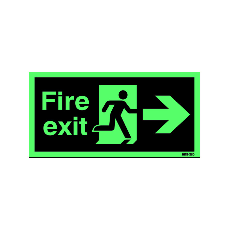 Safety+Sign+Niteglo+Fire+Exit+Running+Man+Arrow+Right+Self-Adhesive+150x450mm+NG26A%2FS