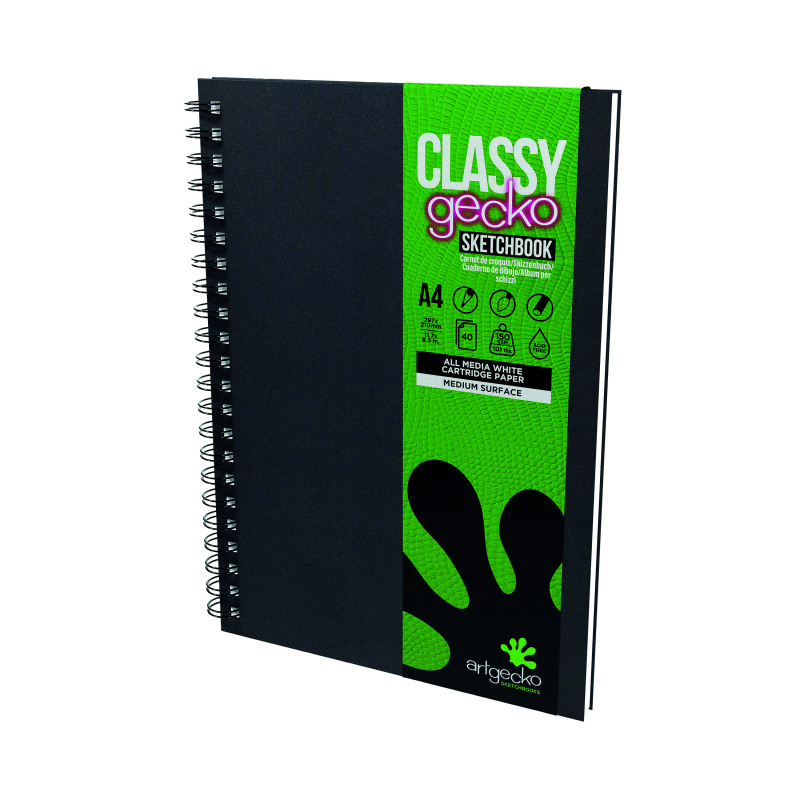 Classy+Gecko+All+Media+Wirebound+Sketchbook+Portrait+40Sheet+A4+GEC102